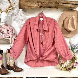 Aritzia Wilfred free relaxed cinder pink rose button up boyfriend style